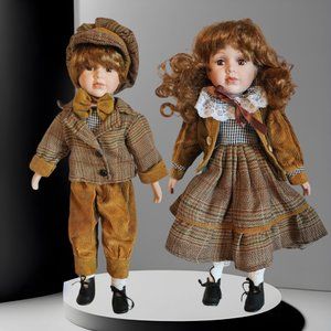 TWEED Porcelain Boy and Girl in Tweed 13"